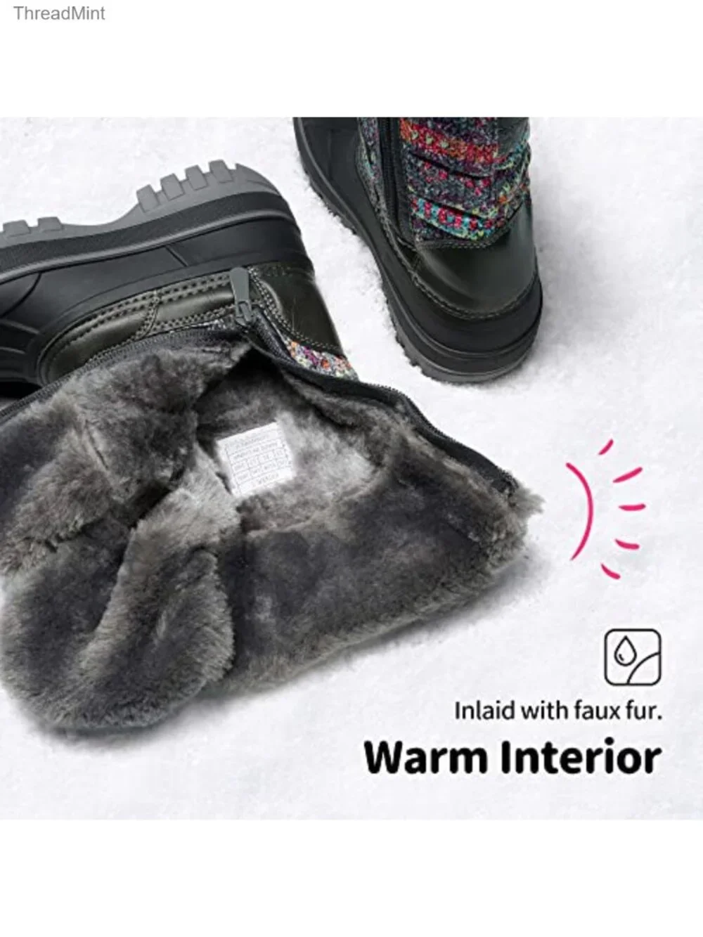 Girls Waterproof Snow Boots Faux Fur Lining Winter Boots